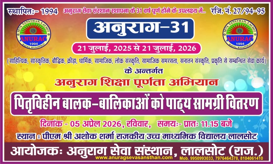 शिक्षा पूर्णता अभियान: महुवा सहित दौसा के पांचों विधानसभा क्षेत्रों के जरूरतमंद विद्यार्थियों को मिलेगी निशुल्क शिक्षण सामग्री