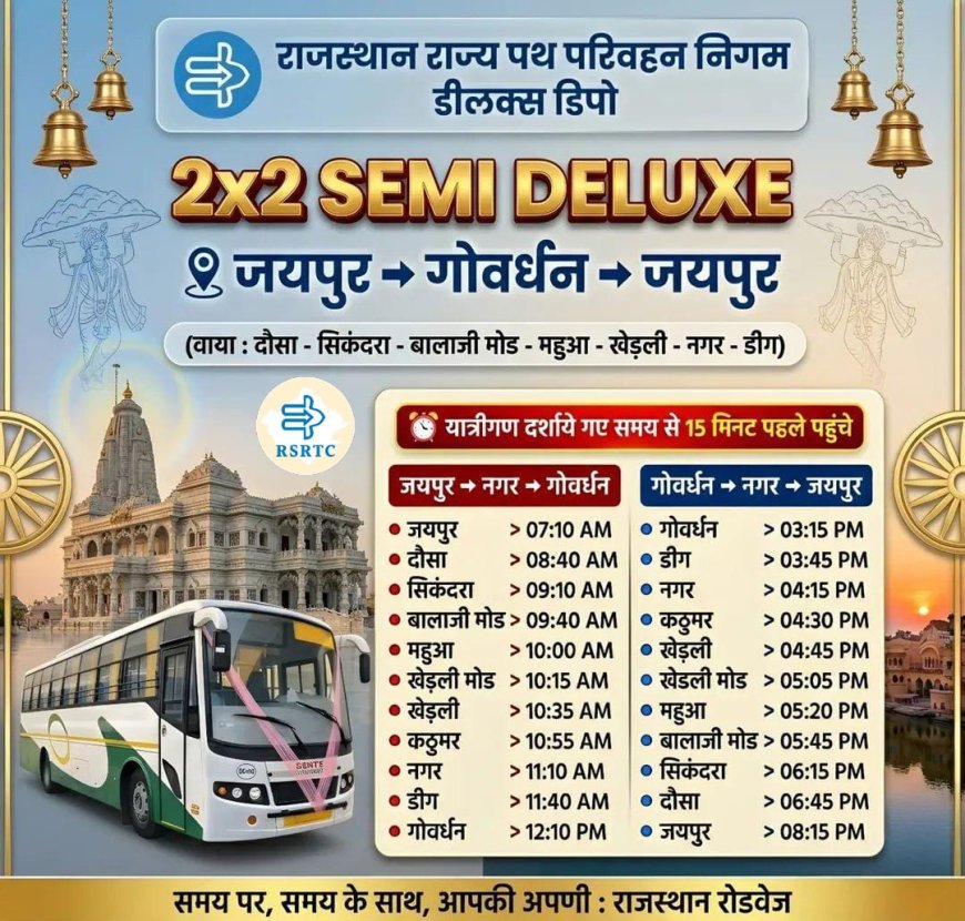 जयपुर-गोवर्धन के बीच 2x2 सेमी डीलक्स बस सेवा शुरू,  कठूमर-खेडली के यात्रियों को मिलेगा बेहतर सफर का अनुभव