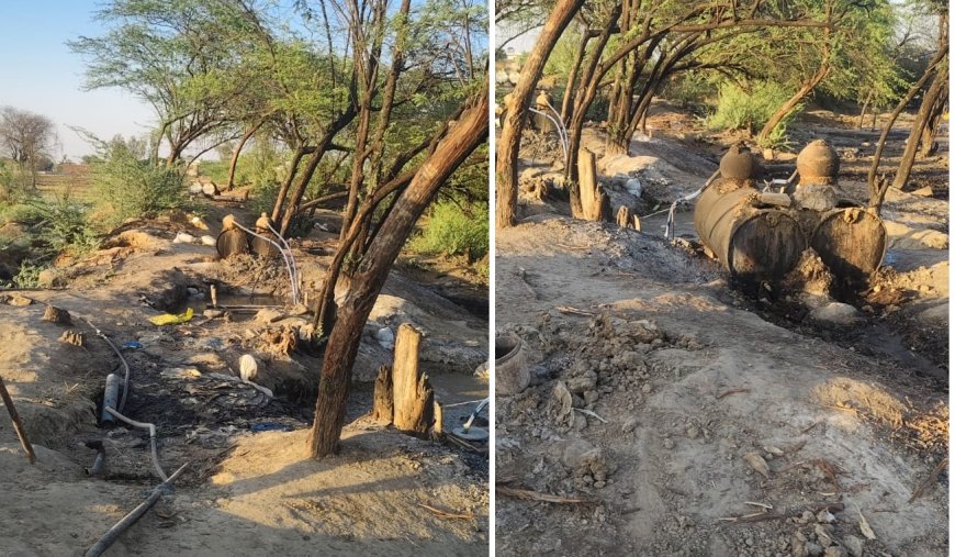 आबकारी व पुलिस दल ने कुम्हेर में 11 हजार लीटर वास व 13 भट्टियां नष्ट की;  दो प्रकरण दर्ज कर 75 लीटर अवैध शराब जब्त की