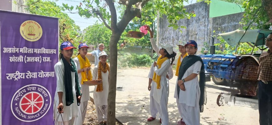 अग्रसेन महिला महाविद्यालय खेरली की छात्राओं ने संभाली पक्षियों की जिम्मेदारी;  परिंडा लगाओ, परिंदा बचाओ अभियान की हुई शुरुआत