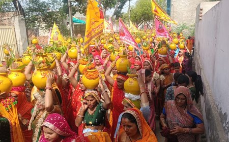 रामगढ़ में श्रद्धा का सैलाब: 1100 महिलाओं ने उठाये कलश, रथ पर सवार होकर नगर भ्रमण पर निकले बाबा श्याम