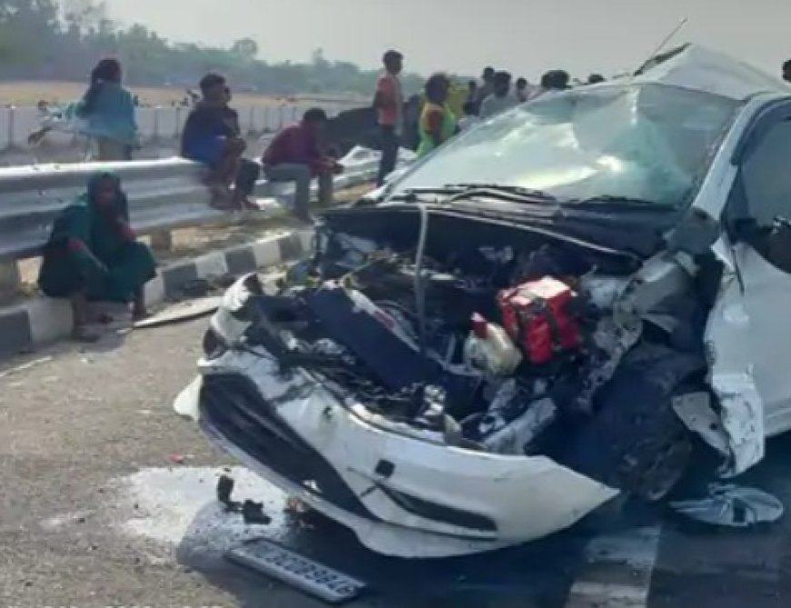 गंगा एक्सप्रेसवे पर ट्रक का टायर फटने से भीषण हादसा; कार सवार एक ही परिवार के तीन लोग गंभीर घायल