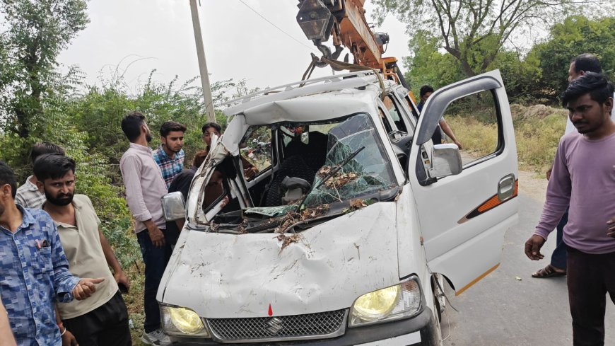 गाय को बचाने के प्रयास में अनियंत्रित होकर पलटी ईको कार, चालक गंभीर घायल