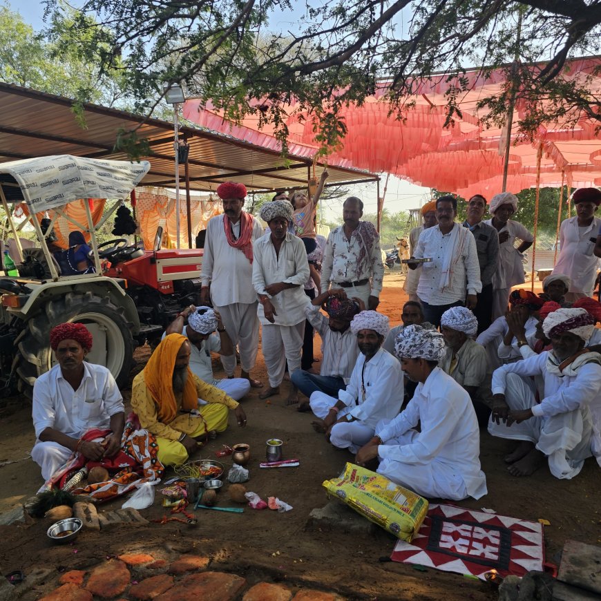 बाड़िया खुर्द में खेजड़ा भैरुनाथ के स्थान पर पीपली के श्याम मंदिर का निर्माण शुरू, 101 लीटर दूध से हुआ नींव पूजन
