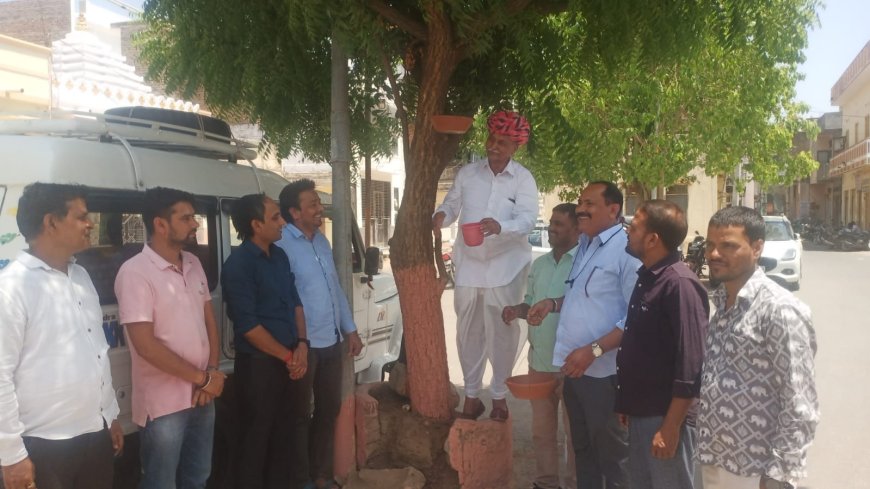 तखतगढ़ में उप तहसील कार्यालय संघ ने लगाएं परिंडे, जीव - जंतु संरक्षण के लिए चिरैया अभियान की पहल