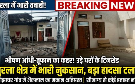 गुरला  क्षेत्र में आंधी-तूफान का कहर: औझाघर गांव में उड़े मकान के टिनशेड, बड़ा हादसा टला