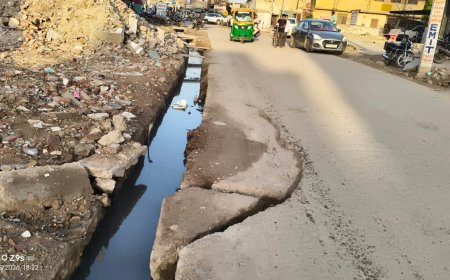 लक्ष्मणगढ़ में सड़क धंसने से वाहन चालकों को हो रही परेशानी, मंडराया बड़े हादसे का खतरा