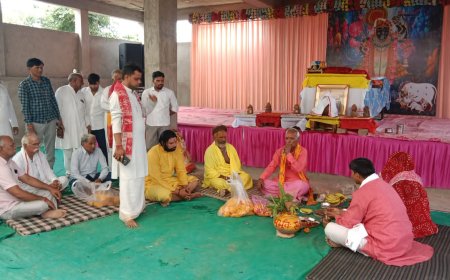 भव्य कलश यात्रा के साथ माचाड़ी में श्रीमद्भागवत सप्ताह ज्ञान यज्ञ शुरू, पुष्पवर्षा से हुआ स्वागत