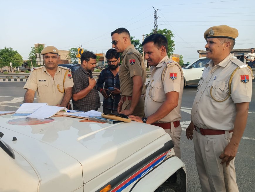 जयपुर-आगरा नेशनल हाईवे पर सघन वाहन चेकिंग: नियम तोड़ने वालों के कटे चालान, पालना करने वालों का हुआ सम्मान