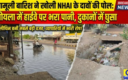 मामूली बारिश ने खोली NHAI के दावों की पोल: सोयला में हाईवे पर भरा पानी, दुकानों में घुसा