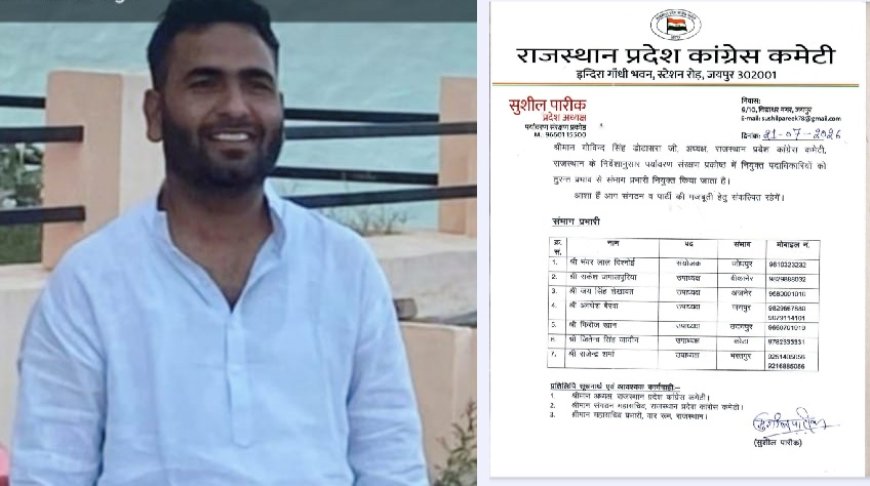 उदयपुरवाटी के लाल राकेश जमालपुरिया को बड़ी जिम्मेदारी: बने कांग्रेस बीकानेर संभाग प्रभारी, समर्थकों में खुशी की लहर