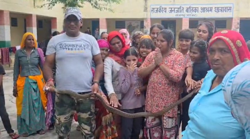 राजकीय जनजाति बालिका आश्रम छात्रावास में निकला सांप, रेस्क्यू टीम ने सुरक्षित पकड़कर जंगल में छोड़ा