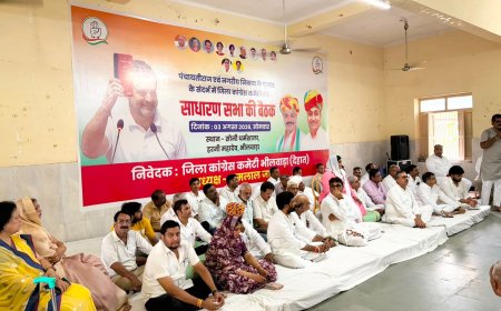 भीलवाड़ा में कांग्रेस की हुंकार: पंचायत राज व निकाय चुनावों की तैयारियों को लेकर देहात कांग्रेस की बैठक संपन्न