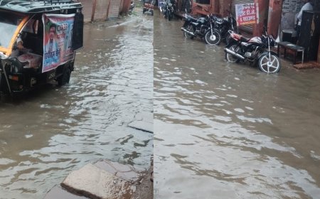 महुवा में झमाझम बारिश से बाजार जलमग्न, दुकानों में घुसा पानी मुख्य बाजार सहित कई कॉलोनियों में भरा बरसाती पानी