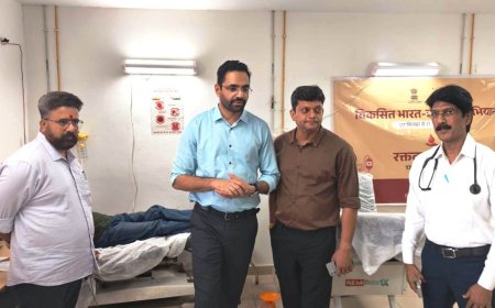 विकसित भारत जन सेवा अभियान के तहत जिले में 70 यूनिट रक्तदान ,जिला कलेक्टर कमर चौधरी ने रक्तदान शिविर का अवलोकन