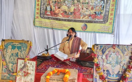 संगीतमय श्री राम कथा ज्ञान यज्ञ सत्संग महोत्सव का आयोजन शुरू :कथावाचक बोले 'राम कथा के श्रवण मात्र से कट जाते हैं सारे पाप'