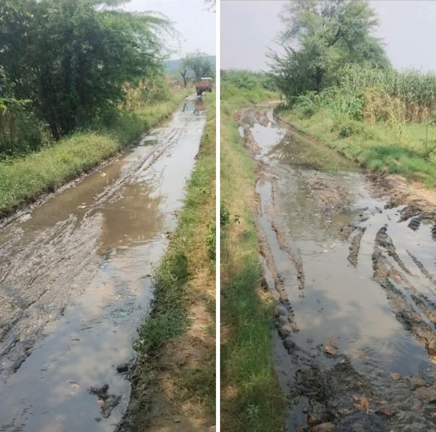 सुहांस-अजरौदा सड़क पर अतिक्रमण से बढ़ा जलभराव, ग्रामीणों में आक्रोश; अतिक्रमण के कारण पोखर में तब्दील हुआ मार्ग,
