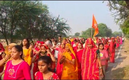 लक्ष्मणगढ़: मौजपुर से धौलागढ़ देवी के लिए पदयात्रा रवाना, कस्बे में जगह-जगह हुआ भव्य स्वागत