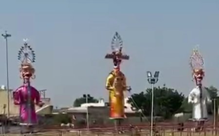 महुवा में 'गोल्डन दशहरा महोत्सव' की धूम: 80 फीट के रावण का हुआ दहन, अखाड़े के पहलवानों ने दिखाए हैरतअंगेज करतब