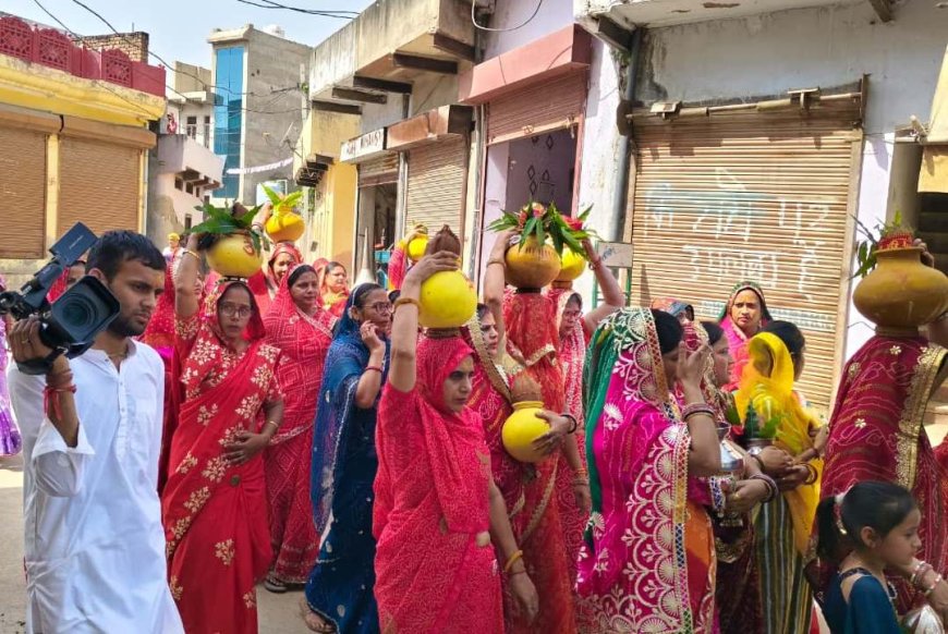 लक्ष्मणगढ़ में भव्य श्रीमद्भागवत कथा का शुभारंभ; निकाली गई कलश यात्रा