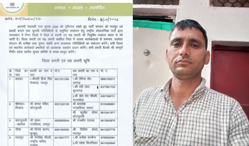 आगामी पंचायतीराज चुनावों को लेकर आरएलपी का सांगठनिक विस्तार: लक्ष्मणगढ़ के रति जाट बनाए गए अलवर जिला सह प्रभारी