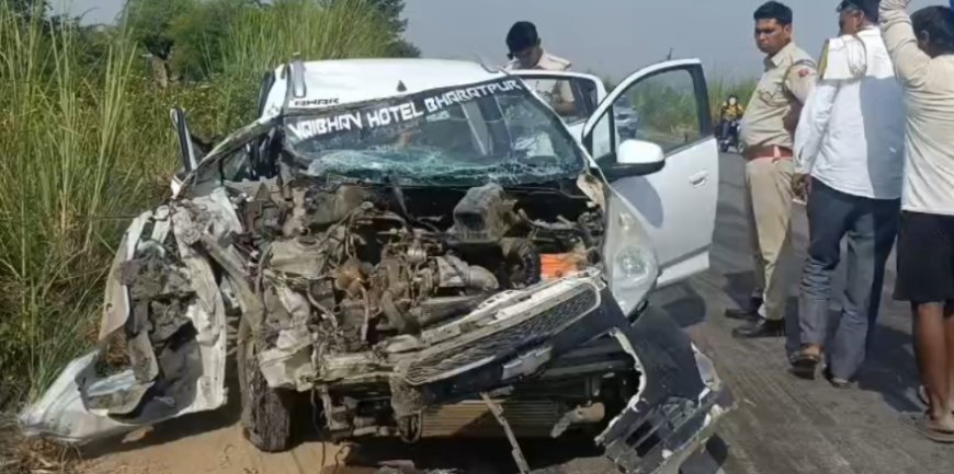 बयाना-भरतपुर मार्ग पर भीषण सड़क हादसा: तेज रफ्तार पिकअप ने कार को मारी जोरदार टक्कर, दो लोग गंभीर रूप से घायल