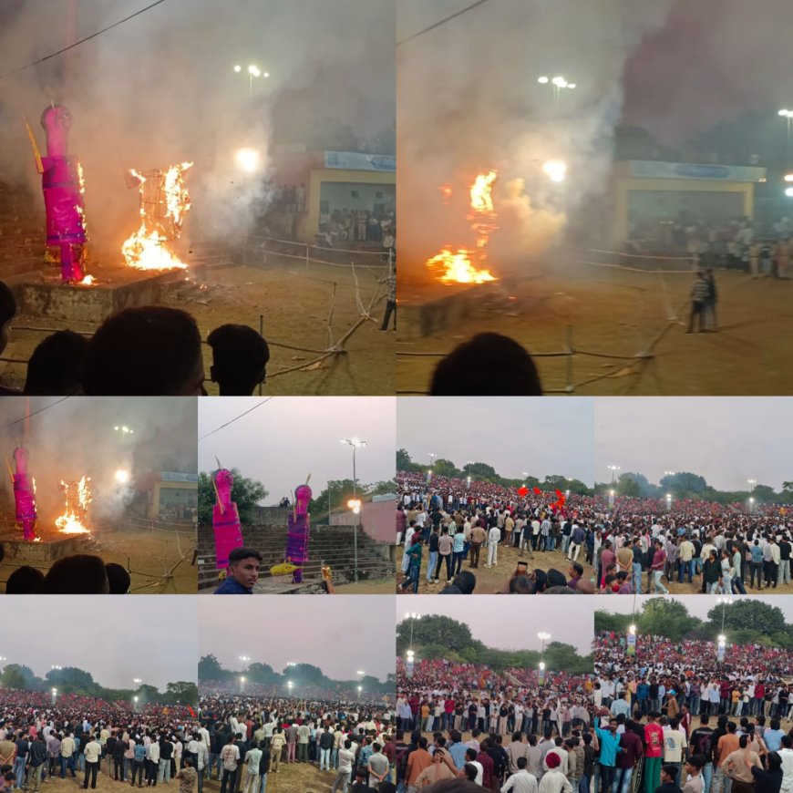 उपनगर पुर में धूमधाम से मनाया गया दशहरा पर्व, धू-धू कर जला रावण का पुतला