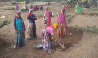 ग्रामपंचायत पांसल में नरेगा कार्य मे मजदूर सोशल डिस्टेंस की पालना के तहत कर रहे कार्य