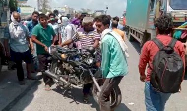 ट्रक की टक्कर से बाइक सवार हुआ गंभीर रूप से घायल