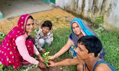 पर्यावरण संरक्षण को लेकर आंगनवाड़ी केंद्र में लगाए पौधे