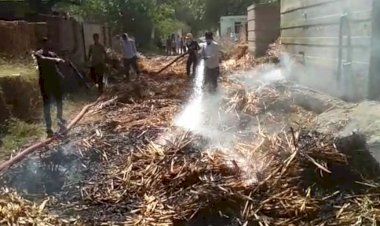 बिजली तार के छू जाने से कड़बी में लगी आग, अग्निशमन ने आग पर काबू पाया