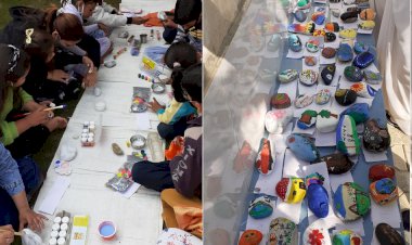 बच्चों ने विचारों को पत्थरों पर उकेर दिया विश्व शांति का संदेश