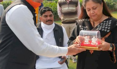 खेड़ली के नवनिर्वाचित चेयरमैन संजय गिजगाडिया सहित पार्षदाे ने पूर्व मुख्यमंत्री वसुंधरा राजे से गुलदस्ता भेटकर की मुलाकात