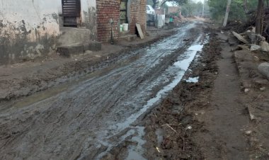 गांव घरबारी में आम रास्ते मे जलभराव और कीचड़ के चलते पैदल चलना हुआ मुश्किल