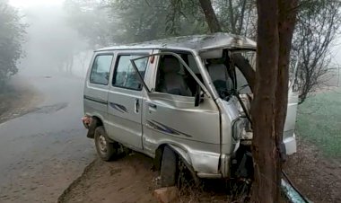 कोहरे के कारण अखबार सप्लाई गाडी पेड से टकराई 2 लोग घायल