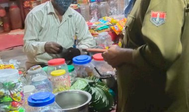 कठूमर पुलिस ने बाजार में गुटखा तम्बाकू बेचने वालो के काटे चालान