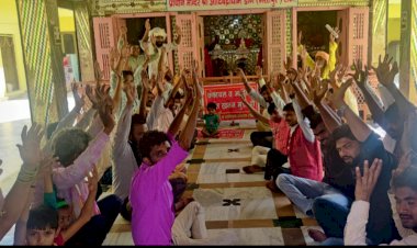 धरने के 55 वे दिन धरनार्थियों ने आदिबद्री धाम पर पूजा अर्चना कर महापड़ाव के लिए प्रचार किया शंखनाद