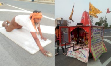 धौलपुर से खाटूश्याम तक दंडवत यात्रा का जयपुर नेशनल हाइवे-21 पर हुआ जोरदार स्वागत