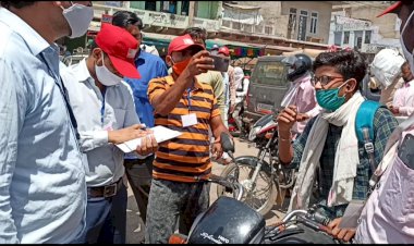 एसडीएम नेतृत्व में खेरली नगरपालिका ने बिना मास्क घूम रहे लोगो के काटे चालान, सात दुकाने की सीज