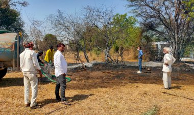 श्मशान के पास लगीं आग, ग्रामीणों ने पाया आग पर काबू