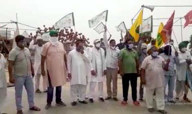 शाहजहांपुर बोर्डर पर सयुक्त किसान मोर्चा के नेतृत्व मे किसानों ने किया प्रदर्शन