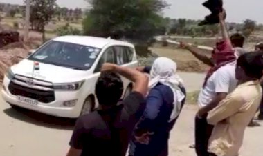 राज्यमंत्री भजनलाल जाटव का किया काले झंडे दिखाकर विरोध