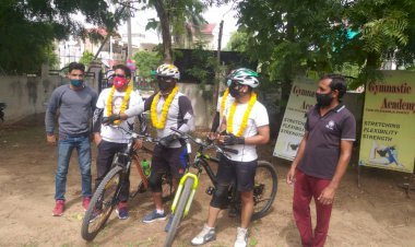 शारीरिक शिक्षक  मुकेश कुमावत द्वारा 100 किलोमीटर साइकिल चलाकर  पर्यावरण बचाने का दिया संदेश