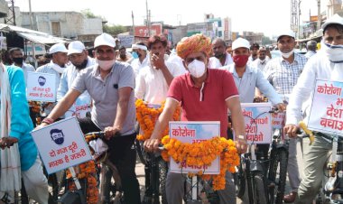 कोरोना बचाव अभियान की साईकिल यात्रा का थानागाजी में भव्य स्वागत