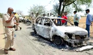 धूं-धूंकर जल उठी कार,गूंता-बबेडी मार्ग पर रात को कार में लगी आग, राख बन गया शरीर-नंबर प्लेट से हुई पहचान