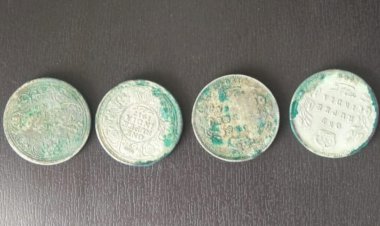 खेत से जेसीबी से मिट्टी हटाने के दौरान गांव सामई में निकले चांदी के पुराने सिक्के