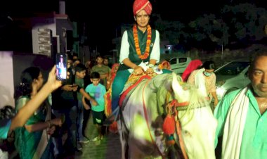 पापड़ा में बेटी को घोड़ी पर बैठा कर बिंदोरी निकाली