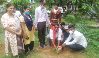 संतोष देवी चैरिटेबल ट्रस्ट के सहयोग से विधालय में किया पौधरोपण
