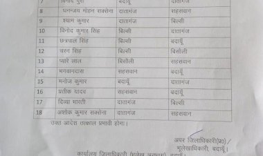 बदायूँ डीएम दीपा रंजन के निर्देश पर एडीएम प्रशासन रितु पूनिया बदायूँ ने कई लेखपालों का किया तबादला
