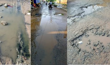 मुख्य सड़क पर बने गड्ढों व जमा गंदे पानी के निकास की मांग को लेकर सौपा ज्ञापन
